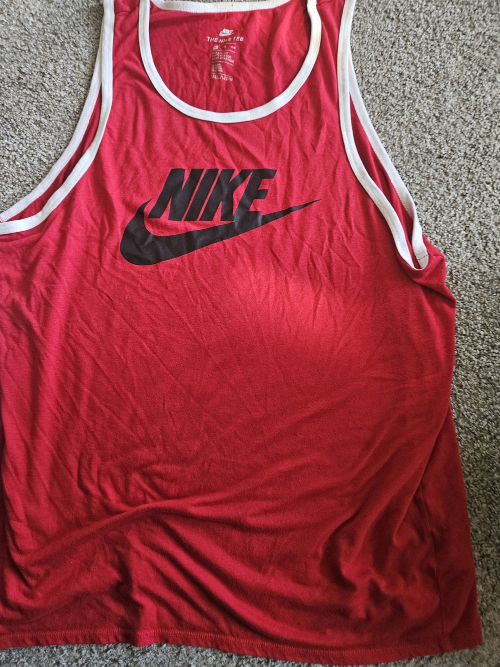 Nike Red Tank Top with Black Swoosh and White Trim
